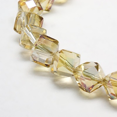 Full Rainbow Plated Crystal Glass Cube Beads Strands EGLA-F023-B02-1