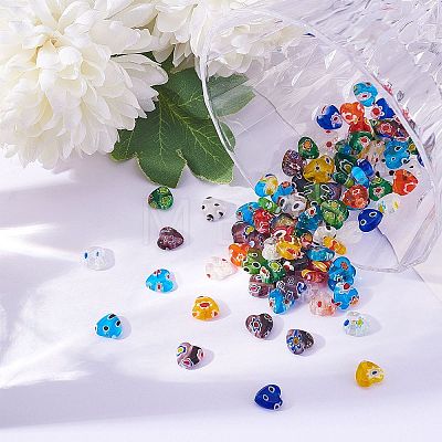 Heart Handmade Millefiori Glass Beads LK-CJ0001-08-1