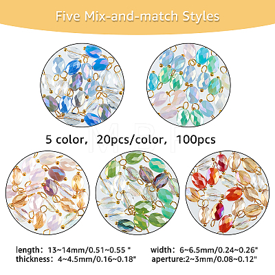 100Pcs 5 Colors Electroplate Glass Pendants FIND-FH0005-09-1