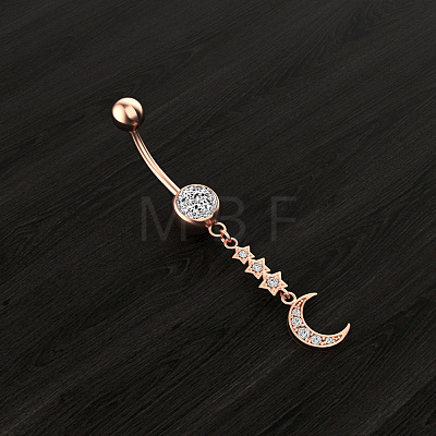 304 Stainless Steel Micro Pave Clear Cubic Zirconia Belly Rings WGC32A5-04-1