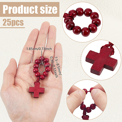 25Pcs Wood Cross & Round Beads Finger Rings RJEW-NB0001-09C-1