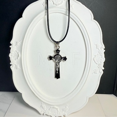 Vintage Religion Alloy Enamel Black Saint Benedict Medal Crucifix Cross Pendant Necklaces for Men Women ZV6035-1