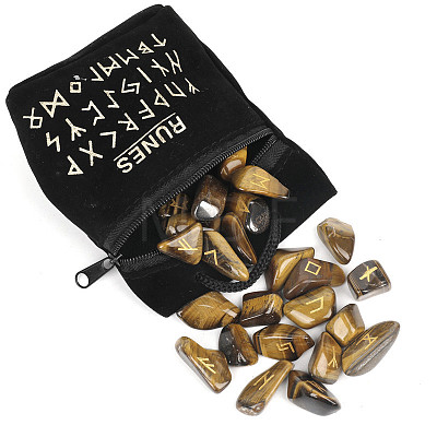 Natural Tiger Eye Rune Stones WG37990-09-1