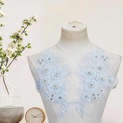 1Pair Flower Shape Polyester & Sequin Embroidery Cloth Iron On Patches DIY-CY0003-82A-1