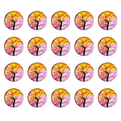 Half Round/Dome Tree Pattern Glass Flatback Cabochons for DIY Projects GGLA-YW0001-14C-1