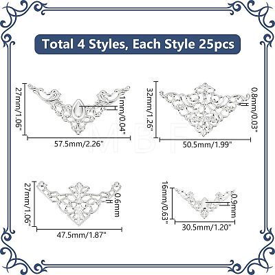 100Pcs 4 Styles Iron Filigree Joiners Sets IFIN-PH0002-18P-1