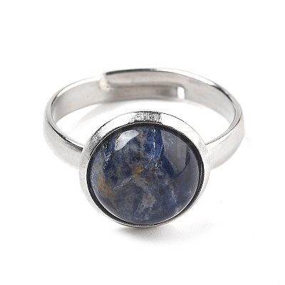 Half Round Natural Sodalite Finger Rings RJEW-M062-01P-29-1