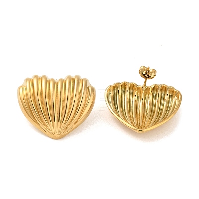 Texture Heart 304 Stainless Steel Stud Earrings for Women EJEW-U003-08G-1