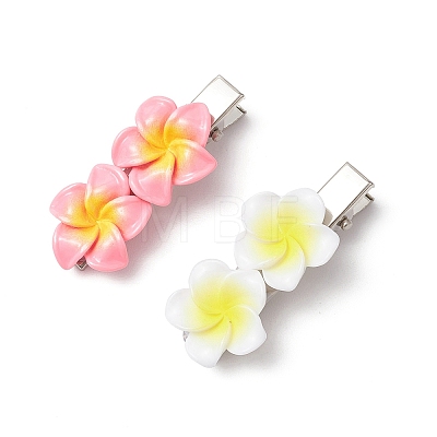 2Pcs 2 Colors Plumeria Flower Iron Flat Alligator Hair Clips PHAR-JH00131-1