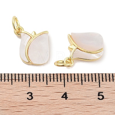 Brass Pave Natural Shell Rose Flower Charms with Jump Rings KK-C051-23G-1
