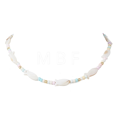 Summer Beach Natural White Shell and Glass Seed Beaded Necklaces NJEW-JN05855-02-1