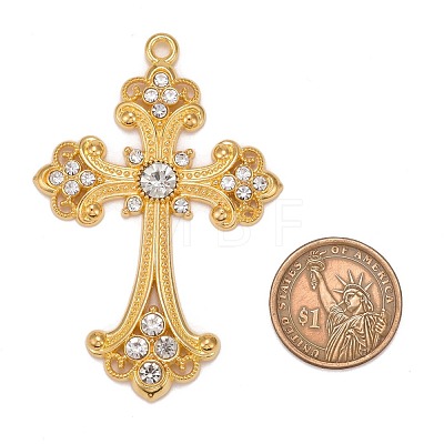 Alloy Rhinestone Cross Big Pendants ALRI-1475-G-RS-1