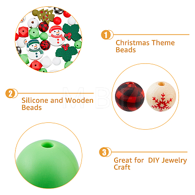 HOBBIESAY 43Pcs 17 Style Christmas Theme Silicone Beads and Wooden Beads SIL-HY0001-24-1