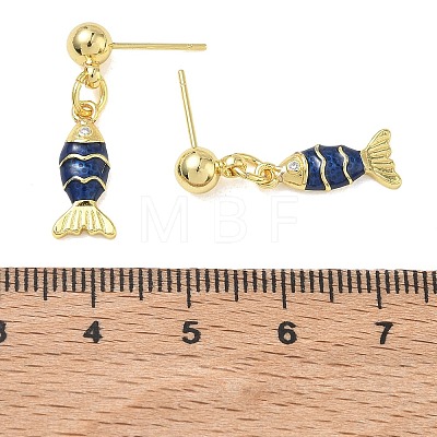 Fish Brass Micro Pave Cubic Zirconia Dangle Stud Earrings for Women EJEW-A167-06G-1