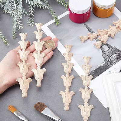 SUPERFINDINGS 6Pcs Rubber Wooden Carved Decor Applique WOOD-FH0001-88-1