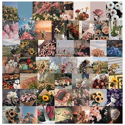 52Pcs Rectangle Flower Pattern Paper Sticker Label Set DIY-G066-12-1