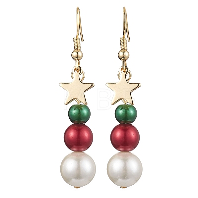 Christmas Round Glass & Shell Pearl Dangle Earrings EJEW-TA00506-1