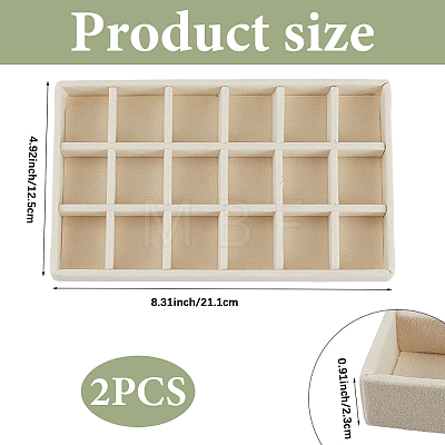 18 Grids Rectangle Wood Covered with Velvet Jewelry Trinket Display Trays LS-AJEW-WH20054-062H-01-1