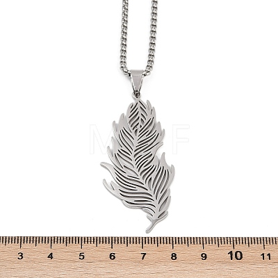 201 Stainless Steel Feather Pendant Necklaces NJEW-K283-12P-1