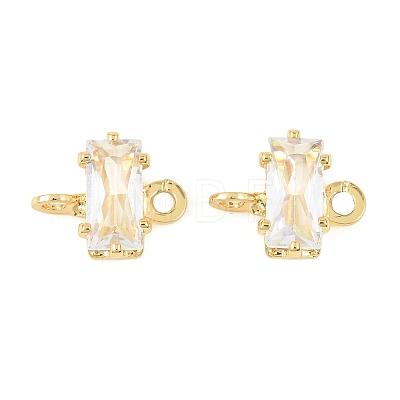 Brass Pave Cubic Zirconia Rectangle Connector Charms KK-P347-06G-03-1