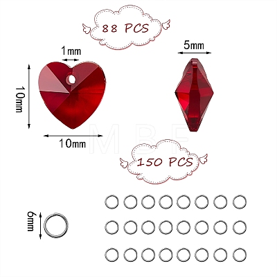 88Pcs 22 Colors Valentine's Day Theme Faceted Heart Charm DIY-SZ0004-62-1