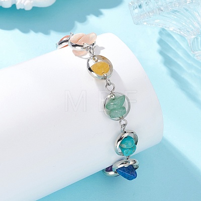 Chakra Brass Ring Link & Natural & Synthetic Mixed Gemstone Chips Beads Link Bracelets BJEW-TA00717-02-1
