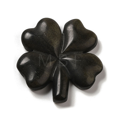 Natural Obsidian Carved Clover Figurines Statues for Home Office Tabletop Feng Shui Ornament DJEW-G044-01C-1