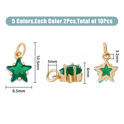 10Pcs 5 Colors Rack Plating Brass Micro Pave Cubic Zirconia Charms ZIRC-HY0001-05-1