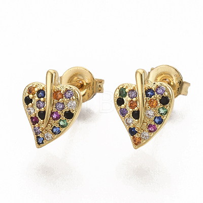 Brass Micro Pave Colorful Cubic Zirconia Stud Earrings EJEW-S208-030-1