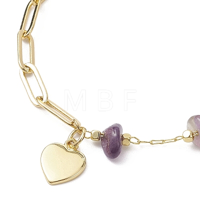 Natural Amethyst Chip Bead & Brass Paperclip Chains Bracelets BJEW-JB12715-01-1