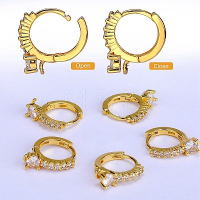 10Pcs Brass Micro Pave Clear Cubic Zirconia Hoop Earring Findings ZIRC-SZ0005-14-1