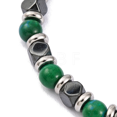 Synthetic Chrysocolla & Magnetic Synthetic Hematite Round Beaded Bracelet BJEW-P339-02P-04-1