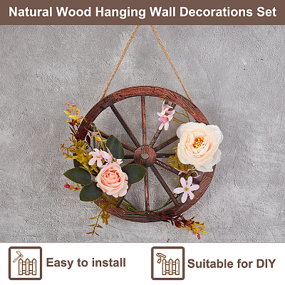 Natural Wood Hanging Wall Decorations Set HJEW-WH0047-22-1