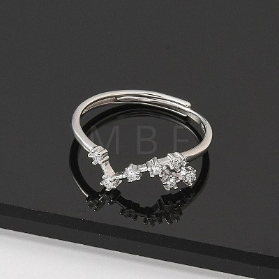 Constellations Rhodium Plated 925 Sterling Silver Micro Pave Clear Cubic Zirconia Adjustable Rings for Women RJEW-P130-01P-H-1