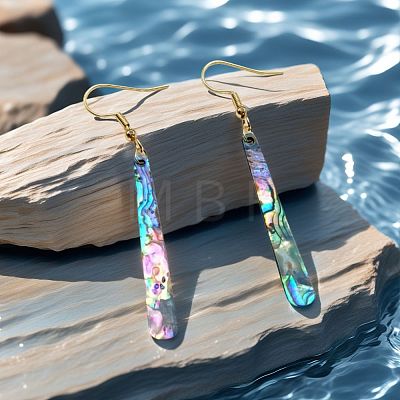 Acrylic Imitation Abalone Shell Long Bar with Alloy Hook Dangle Earrings WG65F43-01-1