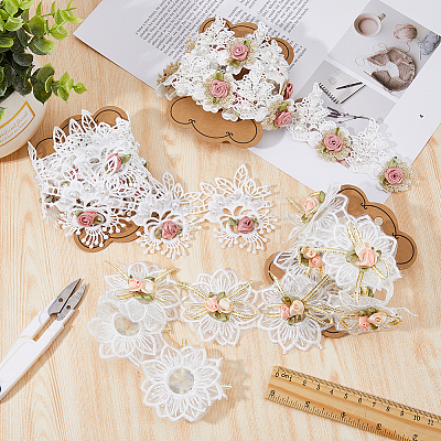 DICOSMETIC 3 Yards 3 Styles Polyester Handmade Flower Lace Ribbons OCOR-DC0001-01-1