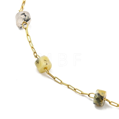 Natural Mixed Gemstone Column Beaded Anklet with Vacuum Plating Golden 304 Stainless Steel Chains for Women AJEW-Z008-03-1