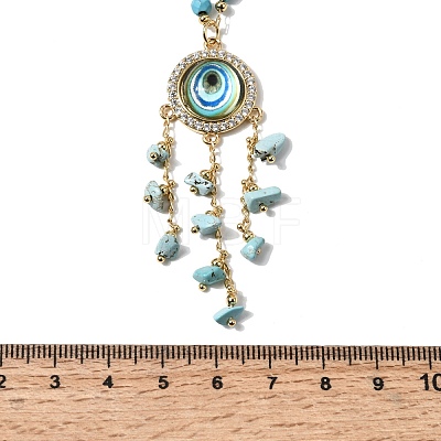 Boho Brass Resin Blue Evil Eye Pendant Necklaces with Dyed Natural Howlite Chip Tassel NJEW-L014-01G-1