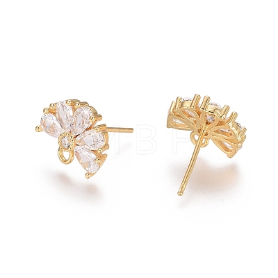 Brass Cubic Zirconia Stud Earring Findings LS-EJEW-E257-05G-1