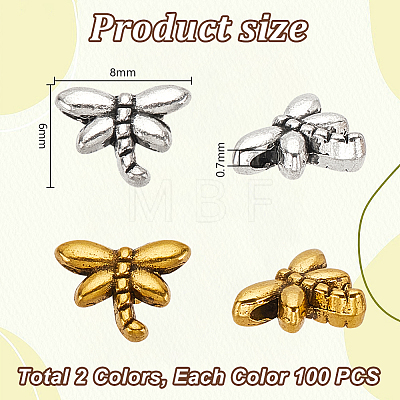   200Pcs 2 Colors Dragonfly Tibetan Style Alloy Beads TIBEB-PH0005-17-1