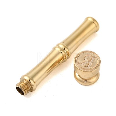 Golden Tone Brass Wax Seal Stamp Head with Bamboo Stick Shaped Handle STAM-K001-05G-R-1