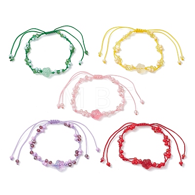 Rose Glass Seed Beads & Glass Braided Bead Bracelets BJEW-MZ00313-1