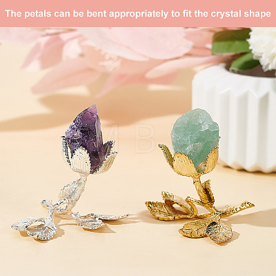 Rose Shaped Crystal Ball Display Stand Alloy Metal Base DIY-WH0430-065G-1