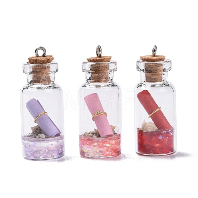 Glass Wishing Bottle Pendant Decorations X-GLAA-S181-02-1