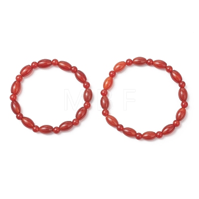 2Pcs 2 Styles  Natural Carnelian Beaded Stretch Bracelets for Couple BJEW-JB13416-03-1