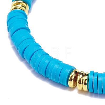 15Pcs 15 Color Handmade Polymer Clay & Brass Disc Surfer Stretch Bracelets Set BJEW-JB08827-1