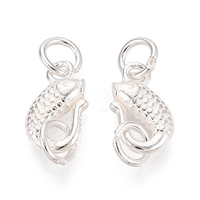 Textured Fish 925 Sterling Silver S-Hook Clasps with Jump Rings STER-T009-10S-1