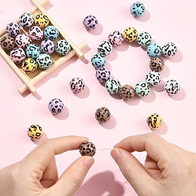 35Pcs 7 Colors Printed Opaque Acrylic Beads OACR-YW0004-51-1