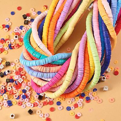 20 Strands 20 Colors Flat Round Eco-Friendly Handmade Polymer Clay Beads CLAY-SZ0001-72-1