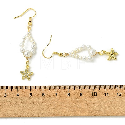 Shell Pearl and Brass Micro Pave Cubic Zirconia Charms Dangle Earring EJEW-JE07431-02-1